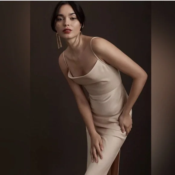 NWT BHLDN Cali Satin Charmeuse Midi Dress in "Oyster" Size 6 - Picture 3 of 13